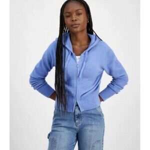 Ultra Flirt Juniors Full‑Zip Cardigan Sweater Rustic Blue S NWT Cropped Hoodie